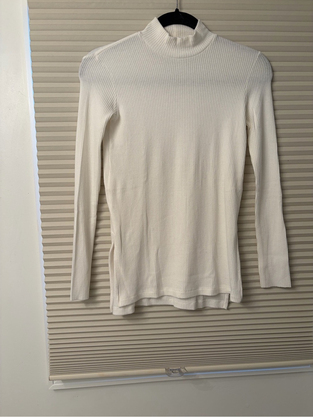 Enza Costa White Ribbed Mock Neck Long Sleeve Top